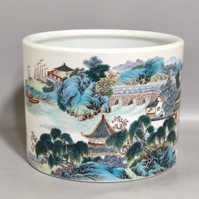 A Qing Dynasty Yongzheng landscape pen holder