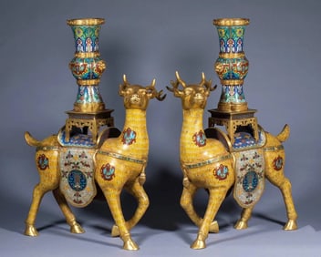 A pair of copper-gilt cloisonné cloisonné enamel A deer is safe