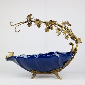 A sacrificial blue glazed copper lace fruit plate