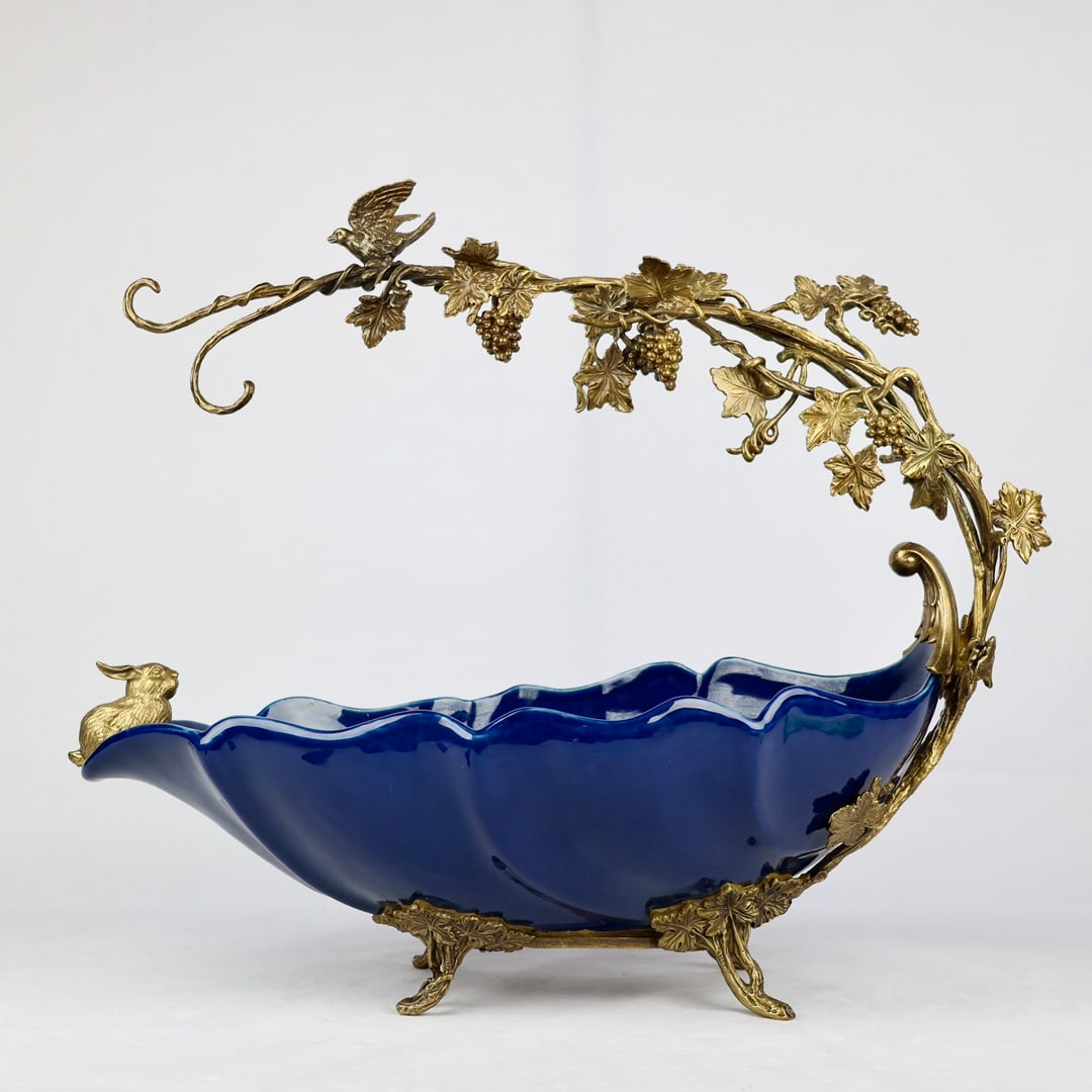 A sacrificial blue glazed copper lace fruit plate (1 of 9)