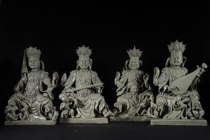A set of Qing Dynasty celadon four heavenly kings