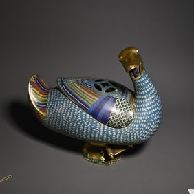 A cloisonné enamel duck incense study ornament