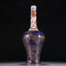 A piece of blue glazed gold alum red dragon pattern bottle