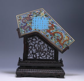 A piece of Qing Qianlong cloisonne double dragon play beads poems and chimes