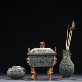 A set of clear copper gilt cloisonne "furnace bottle box" three-style
