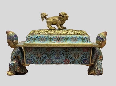 A cloisonné enamel Hu people offer treasure smoker