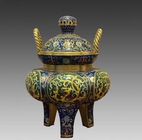 One piece cloisonné enamel three-legged rope furnace