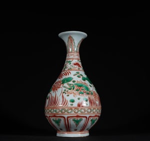 A piece of the Yuan Dynasty red and green color fish algae pattern jade pot spring bottle