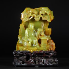 A Qing Dynasty Hetian jade topaz "Xi's love goose" Shanzi ornament