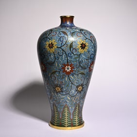 A cloisonné enamel entwined flower plum vase study ornament