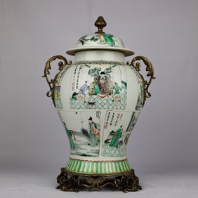 A multicolored figure inlaid with copper lace amphora general jar