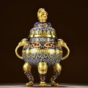 One piece of cloisonné enamel dragon twist four-legged incense burner