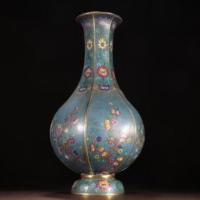 A piece of gilt cloisonné pattern hexagonal vase