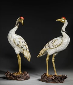 A piece of copper gilt cloisonné cloisonné enamel crane