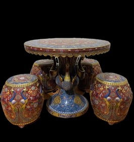 A set of copper gilt cloisonné cloisonné enamel phoenix round table