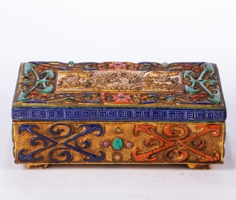 A bronze gilt inlaid treasure box