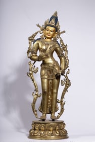 A Qing Dynasty bronze gilt statue of Guanyin