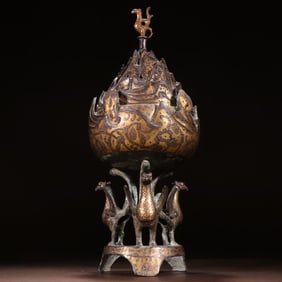 A piece of copper wrong gold god bird pattern Boshan furnace