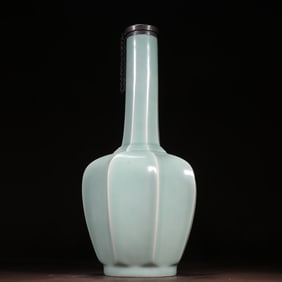 A Longquan kiln silver-gilt melon-ridged long-necked flask