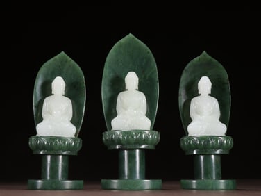 A set of Qing Dynasty Hetian jade three holy Buddha statues
