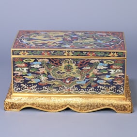 A cloisonné dragon pattern button lid box