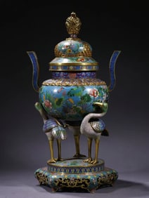 One piece of copper-gilt cloisonné cloisonné enamel Three crane top furnace