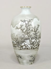 A large Qing Dynasty Qianlong year made ink color landscape poems radish bottle