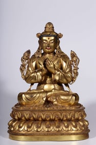 A Qing Dynasty bronze gilt statue of Guanyin