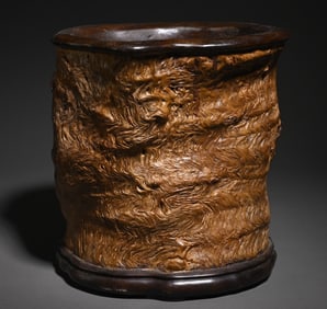An old Tibetan longan wooden pen holder study ornament