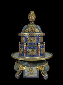 One piece of copper-gilt cloisonné cloisonné enamel elephant foot dragon top furnace