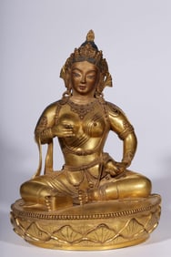 A Qing Dynasty bronze gilt statue of Tara