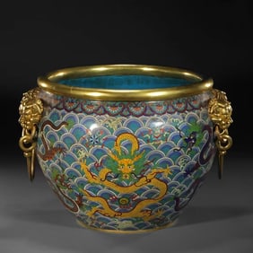 One piece cloisonné enamel lion ear dragon pattern jar