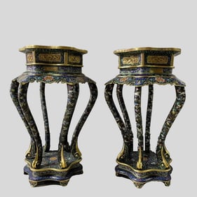 A pair of cloisonné enamel flower stands