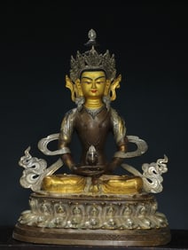 A bronze gilt painted Buddha of longevity Buddha statue