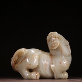 A Ming Hetian jade carving Rui beast ornament