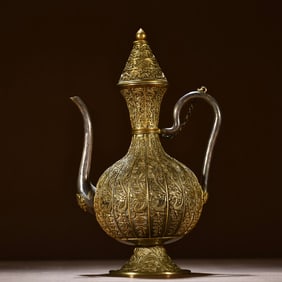 A fine sterling silver gilt nine dragon pot is exquisitely crafted