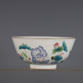 A piece of Qing Yongzheng imperial pastel a heron lotus ascending palace bowl