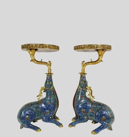 A pair of cloisonné enamel Ruilu deer