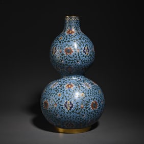 An old cloisonné enamel entwined flower gourd bottle study ornament