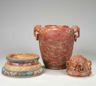 A piece of Qingshou Mountain stone carving nine dragon pattern appreciation bottle