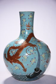 A piece of the Qianlong year of the Qing Dynasty turquoise carved carp leaping dragon gate painted