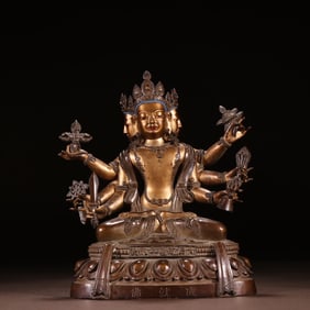 A Qing Dynasty six-grade Buddha building bronze gilt achievement Buddha statue