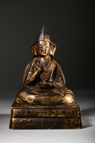 A bronze gilt statue of Guru Tsongkhapa