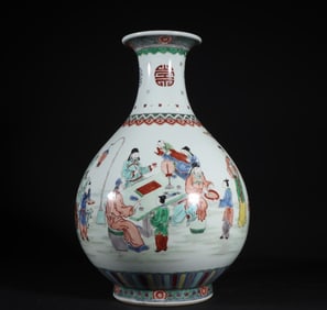 A Qing Dynasty Kangxi colorful figure jade pot spring bottle