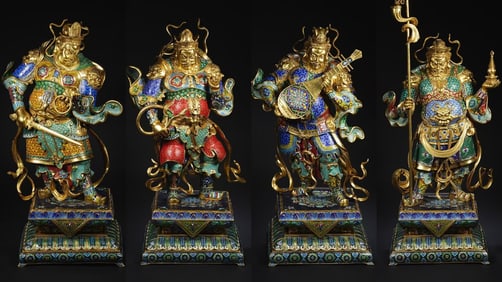 A piece of cloisonné enamel of the Four Heavenly Kings