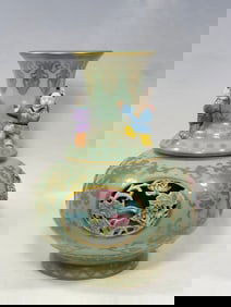 A piece of Qianlong year of the Qing Dynasty pink blue glaze painted gold hollow open character