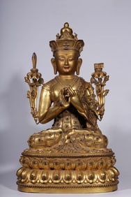 A Qing Dynasty bronze gilt statue of Manjushri Bodhisattva