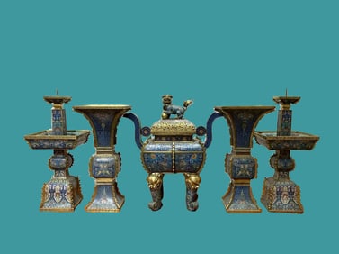 A set of five offerings in cloisonné enamel