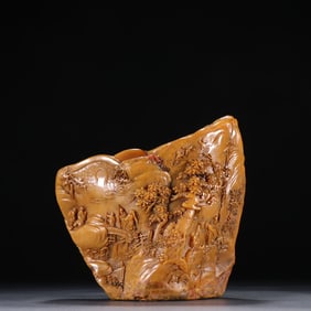 A piece of Qingtian Huangshi carved mountain stone figure cup