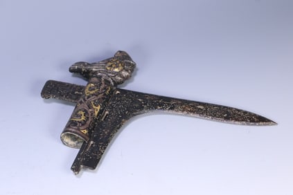 A piece of Han Dynasty cold weapon wrong gold, silver, bronze Ge